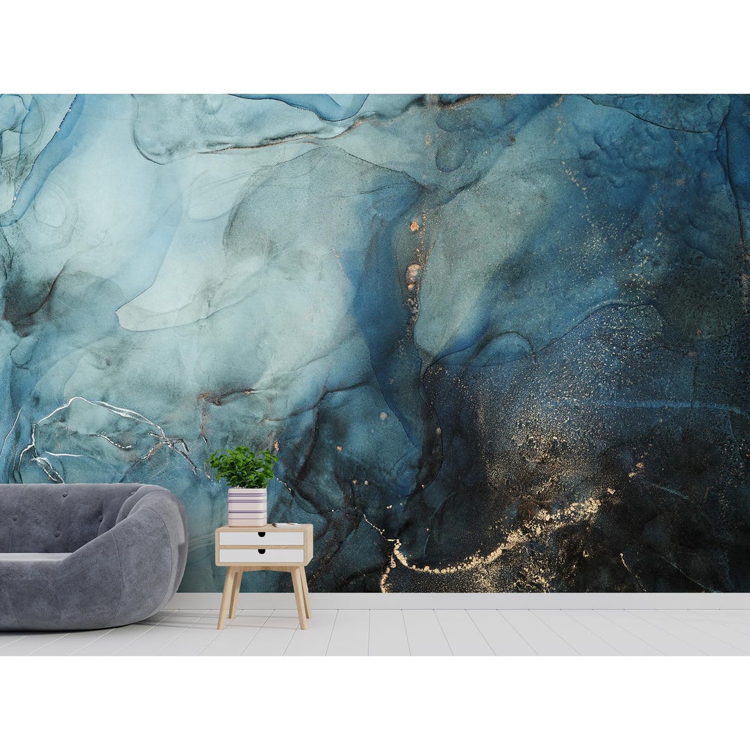 Dark Blue Abstract Wallpaper Peel and Stick Wall Mural Marine Wallpaper ...