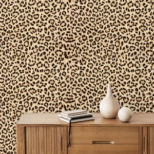 Carta da parati leopardata astratta staccabile e attaccabile / Carta da parati tradizionale con macchie di leopardo Decorazione murale Carta da parati con motivo leopardato glamour Stampa