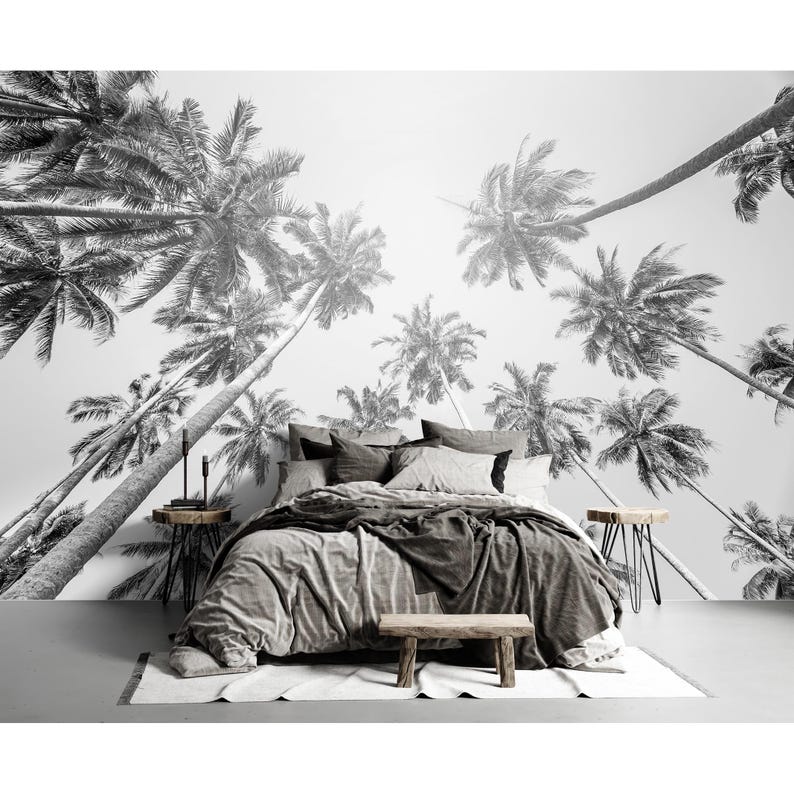 Black and White Palm Trees Wall Mural Wallpaper Peel and Stick Living ...