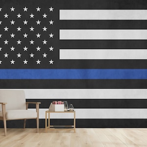 Dunne blauwe lijn vlag muurschildering behang Peel and Stick Amerikaanse politie vlag muur print behang blauwe lijn vlag grote muurtattoo