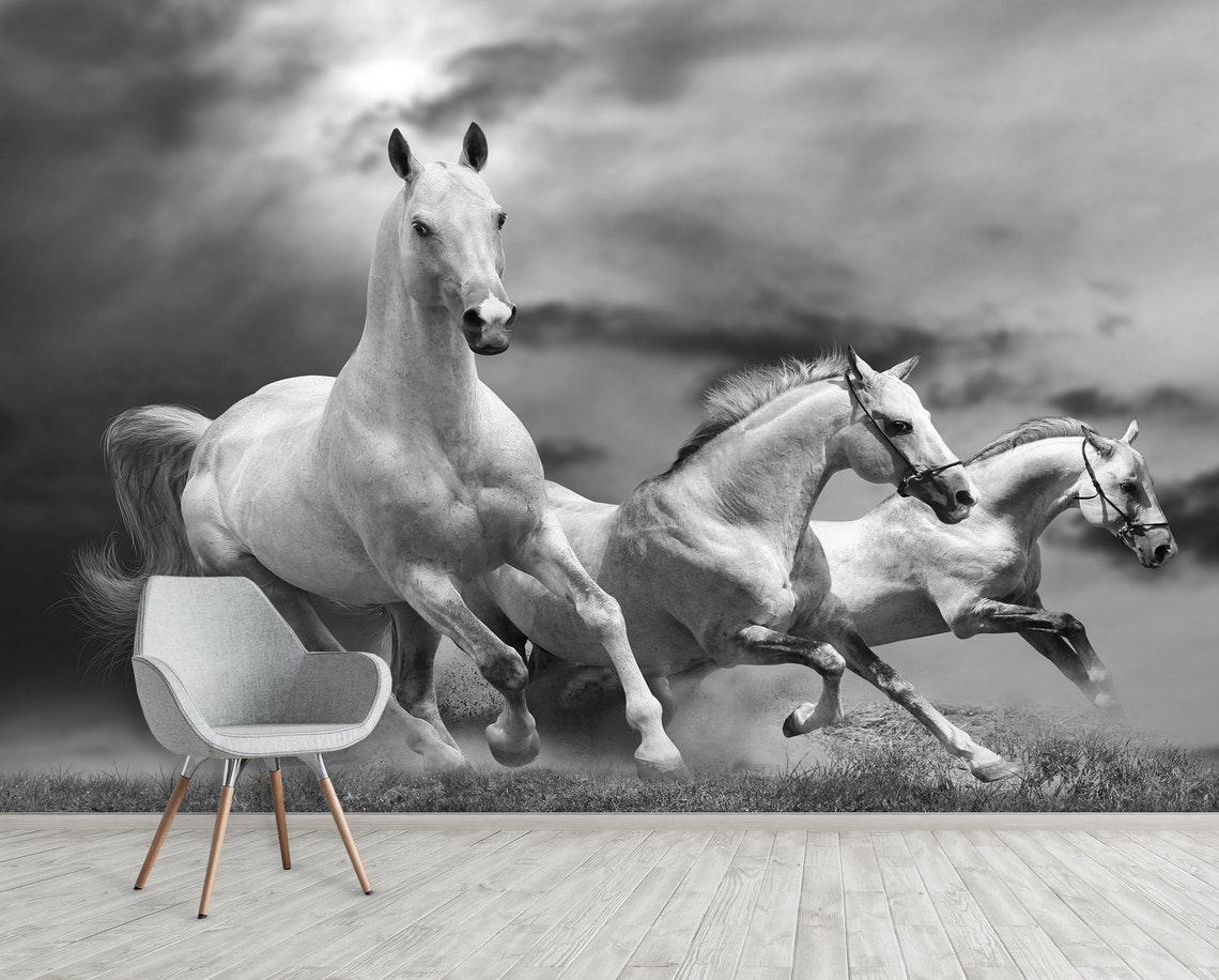 Running Horses Wallpaper Peel and Stick Wall Mural Wild Horses Etsy