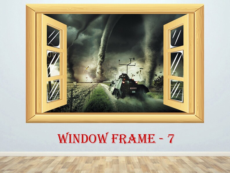 Pursuit of tornado 3D Window effect Window Poster Wall Sticker Window Print Nursery Decal Kids room Decor Art Mural Fantasy prints Tornado