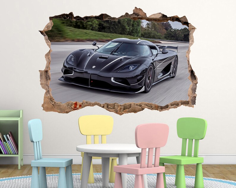 Koenigsegg Agera R 3D Wall crack Koenigsegg Prints Cars Poster Koenigsegg sticker Sport Car Super car Decal Garage decor Nursery Kids decor