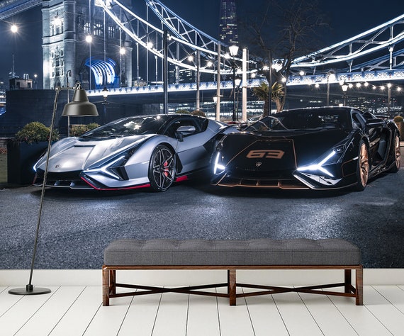 【超豪華】ランボルギーニ 風 ラインストーン アートパネル 壁掛け オブジェ ランボルギーニの壁画：剥がして貼るだけのスポーツカー用ビニール壁紙