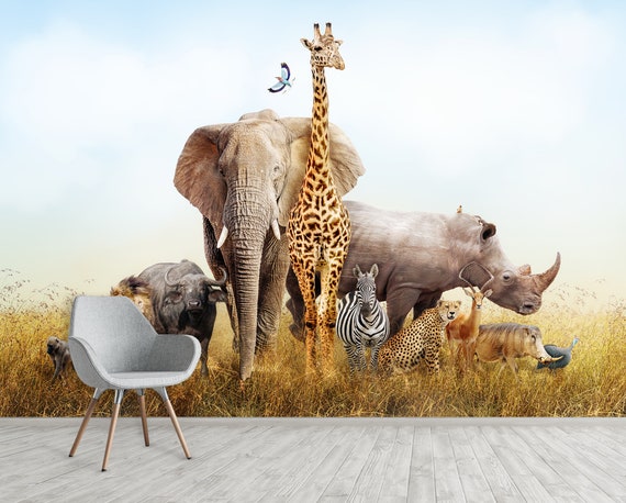 Safari Wallpaper African Savannah Africa Wallpaper Wall Mural Etsy