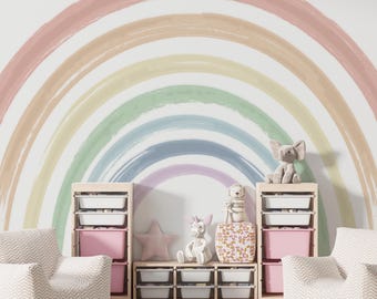 Mural Rainbow Wallpaper Boho Rainbow Wall Art Nursery Bedroom Wall Decor Kids Wallpaper Peel and Stick Little Boy Girl Room Mural Watercolor