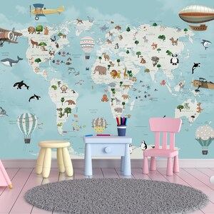 Nursery Wallpaper Map of the World Peel and Stick Educational | Etsy