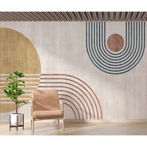Carta da parati con linee geometriche Boho, illustrazione astratta circolare, murale, camera da letto, soggiorno, decorazione murale, carta da parati minimalista beige
