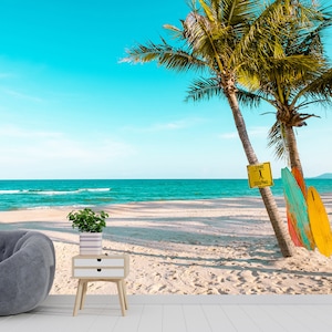 Surfing Wallpaper Surfboard Sea Ocean Beach Wall Mural Self Adhesive Tropical Wallpaper Coastal Nautical Wallpaper Surfer Gift Wallpaper