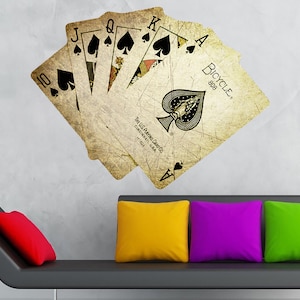Poker Playing Cards Wall Sticker Casino Wall Decal Royal Flush Wall Decor Gambling Room Wall Decor Poker Lover Gift ACE Wall Sticker Cutout