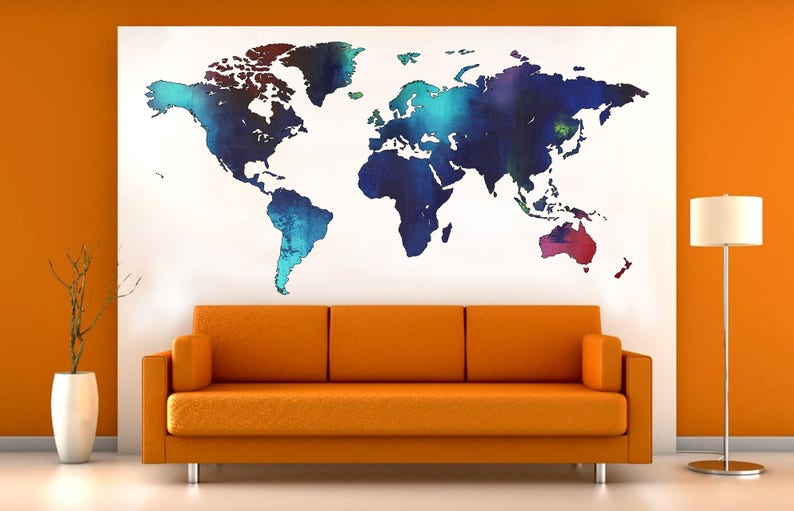 World Map Large Wall Sticker Map Wall Decal Modern Abstract Etsy