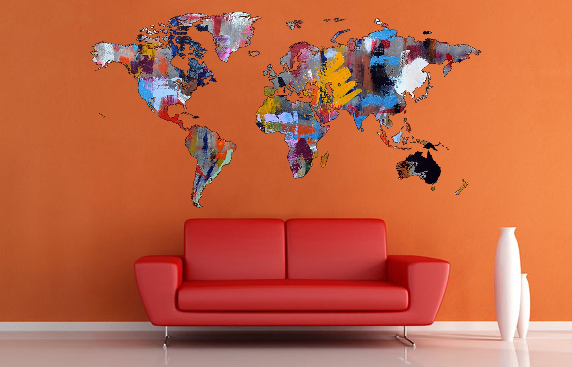 Abstract World Map Wall Decal Map of World Large Wall Sticker Abstract ...