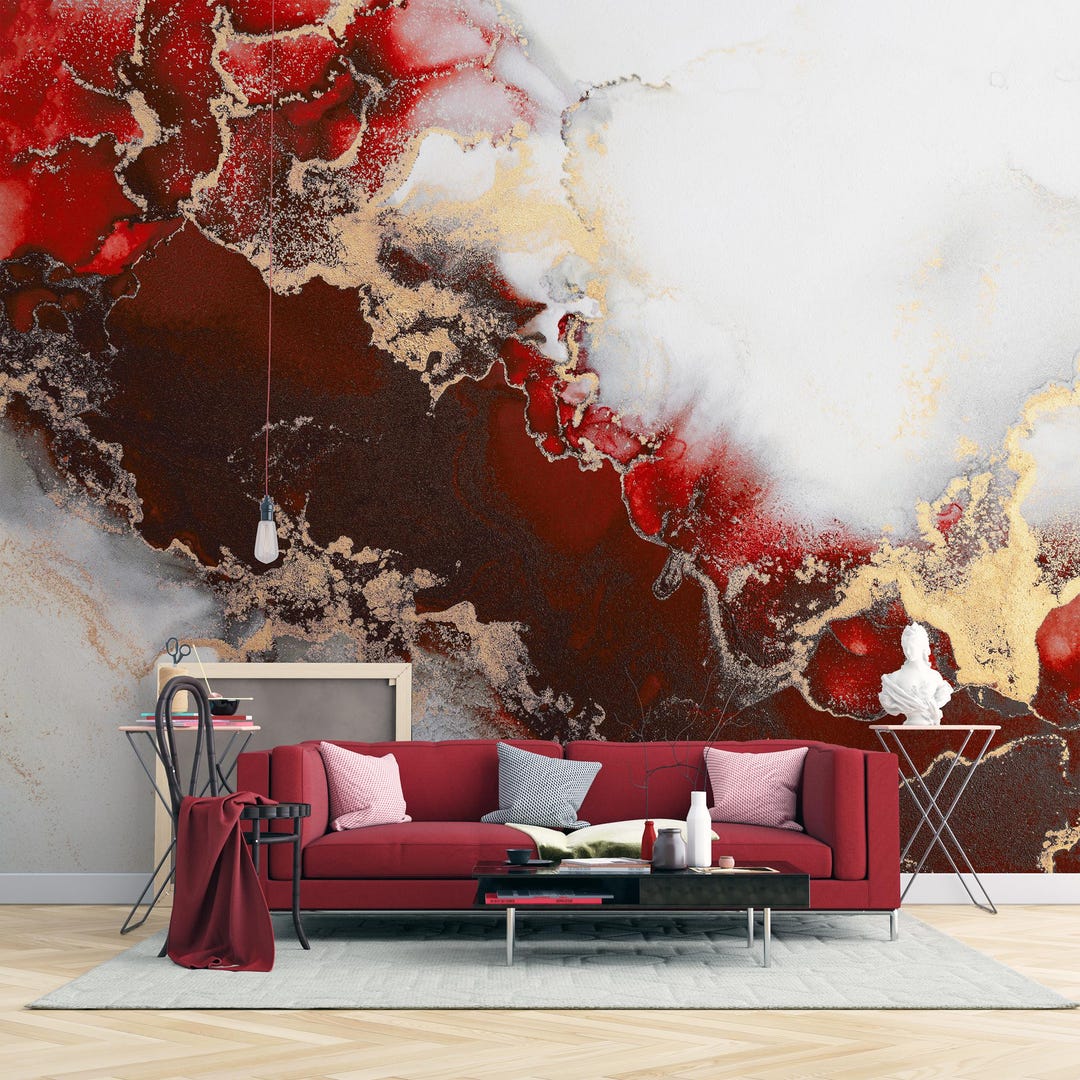Luxury Red Abstract Marble Peel and Stick Wallpaper | Custom Size Wall ...