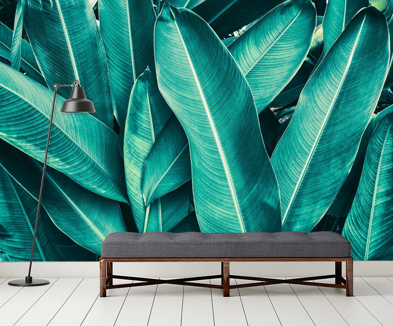 Green Tropical Leaves Mural Wallpaper Banana Leaf Peel and Etsy