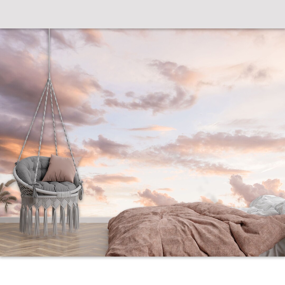 Blush Pink Clouds Mural Wallpaper Sky Sunset Aesthetic Wallpaper Peel
