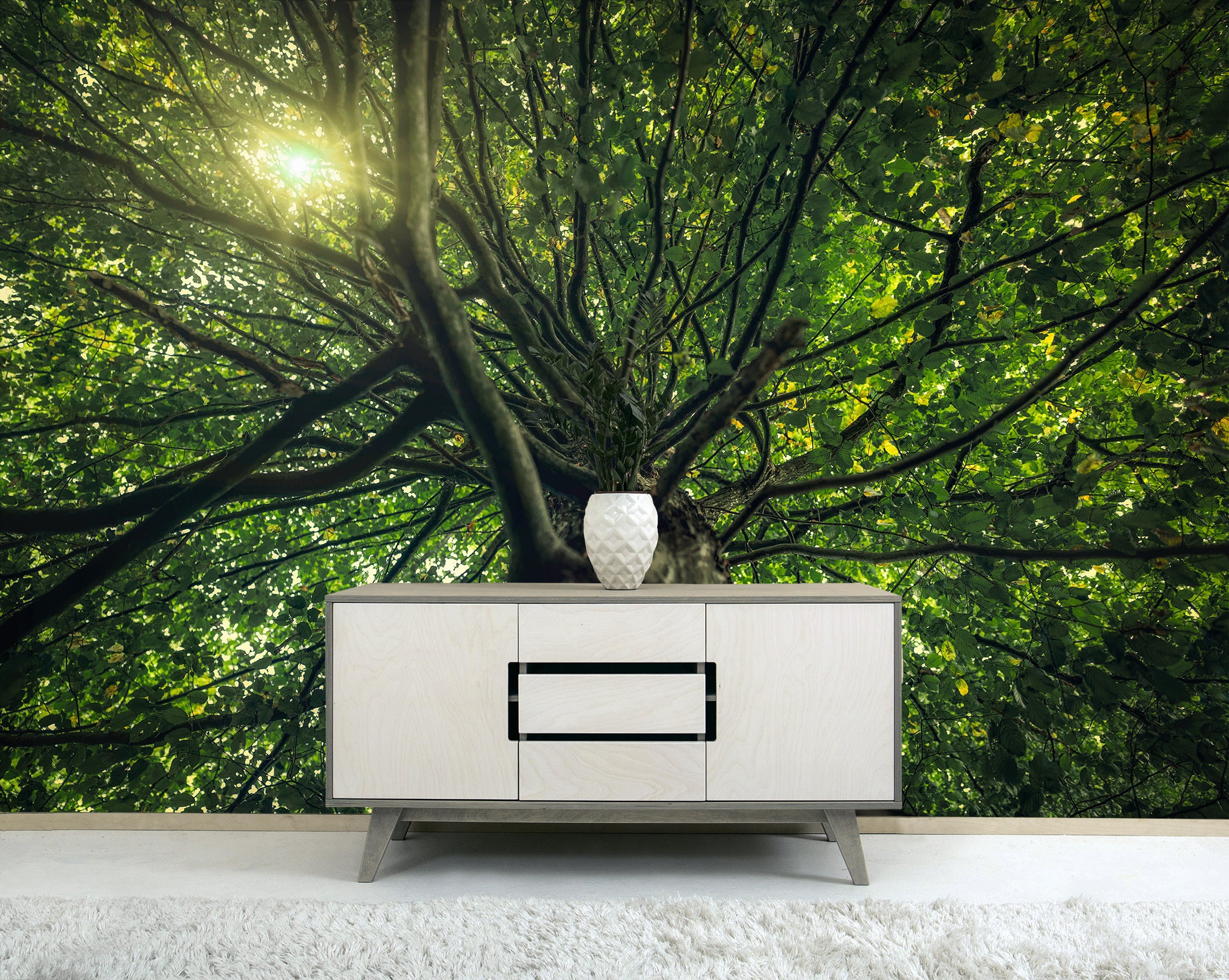 Wall Mural Big Tree Branches Vinyl Wallpaper Green Tree Mural Etsy