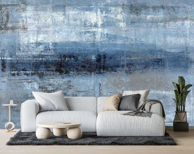 Abstract Blue Grey Wall Mural Print Wallpaper Office Wallpaper Etsy