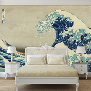 Japanese Wave Wallpaper Vintage Wall Mural Peel and Stick - Etsy
