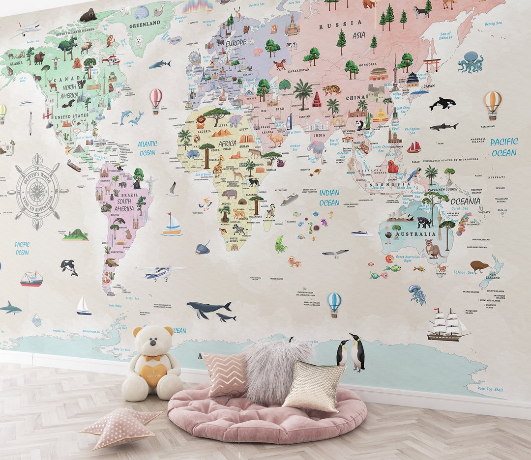 Nursery Wallpaper Kids Room Wall Decor Wall Mural Peel and Stick Animal ...