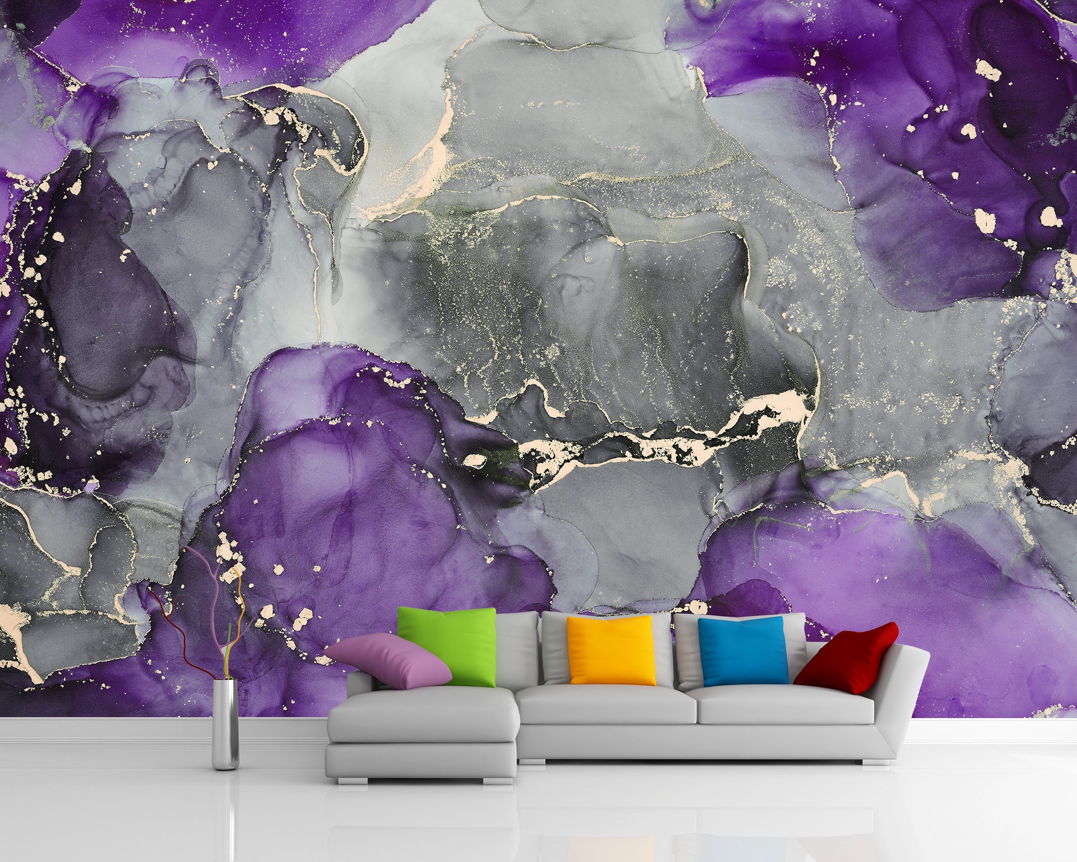 Violet Purple Abstract Marble Wall Mural Peel and Stick Bedroom Office Room Wallpaper Art Wall Decor Watercolor Purple Wallpaper Unpated Etsy