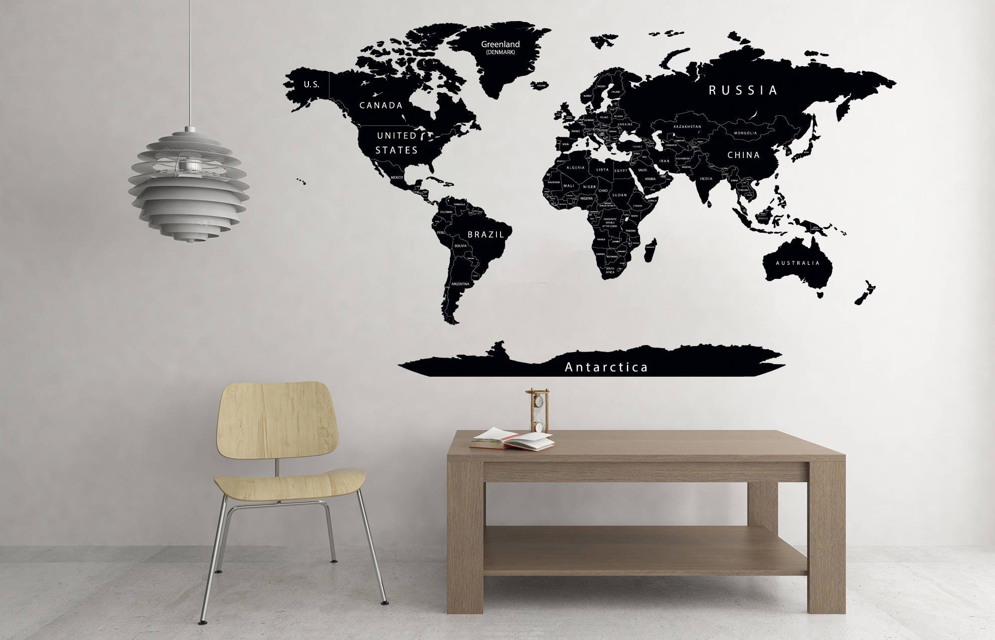 ロピア 爆買い World Map Wall Decal Black World Map Wall Sticker Detailed ウォールステッカー・シール