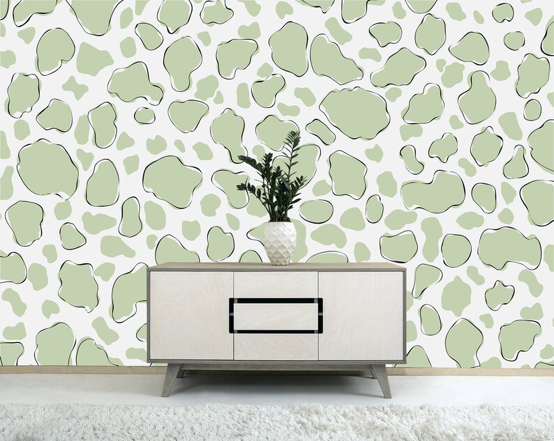 Sage Green Cow Pattern Wallpaper Peel and Stick Nonwoven Wall Etsy