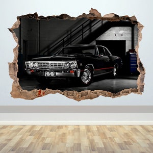 Chevrolet Impala SS Wall Sticker Classic Car Garage Wall Decal 3d Broken Wall Art Decor Vintage Car Retro Car Old Muscle Car Wall Decor