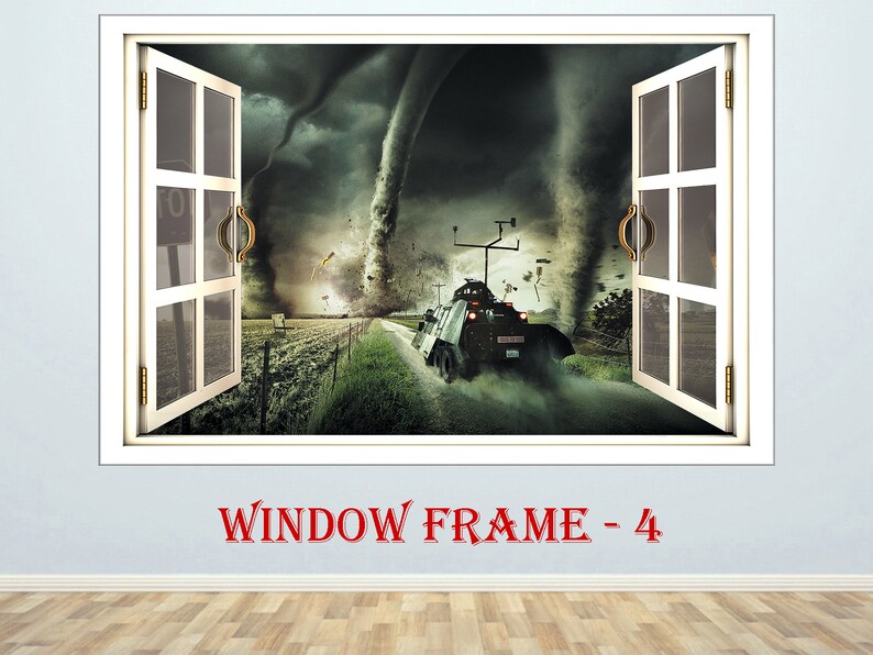 Pursuit of tornado 3D Window effect Window Poster Wall Sticker Window Print Nursery Decal Kids room Decor Art Mural Fantasy prints Tornado