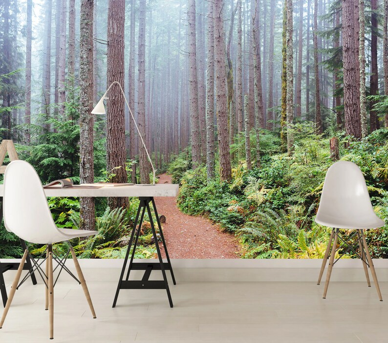 Forest Mural Peel&Stick Vinyl Wallpaper Foggy Forest Wallpaper | Etsy