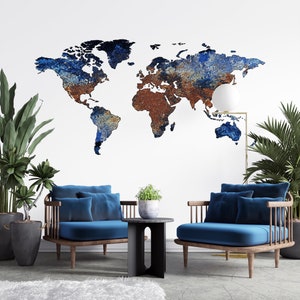 World Map Art Wall Decal Abstract Map Wall Sticker World Map Wall Decor World Map Print Map of the World Decal Office Living Room Wall Decor