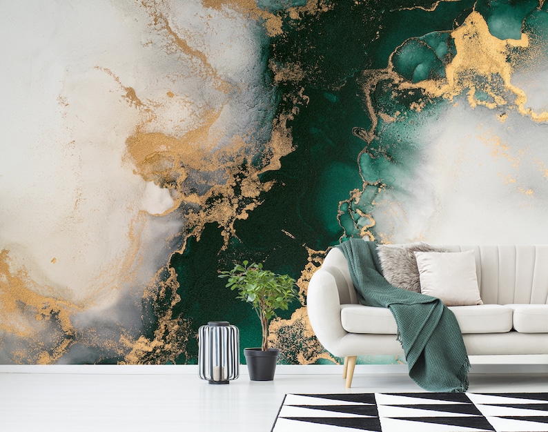 Grey Green Abstract Marble Wall Mural Peel N Stick Wallpaper - Etsy