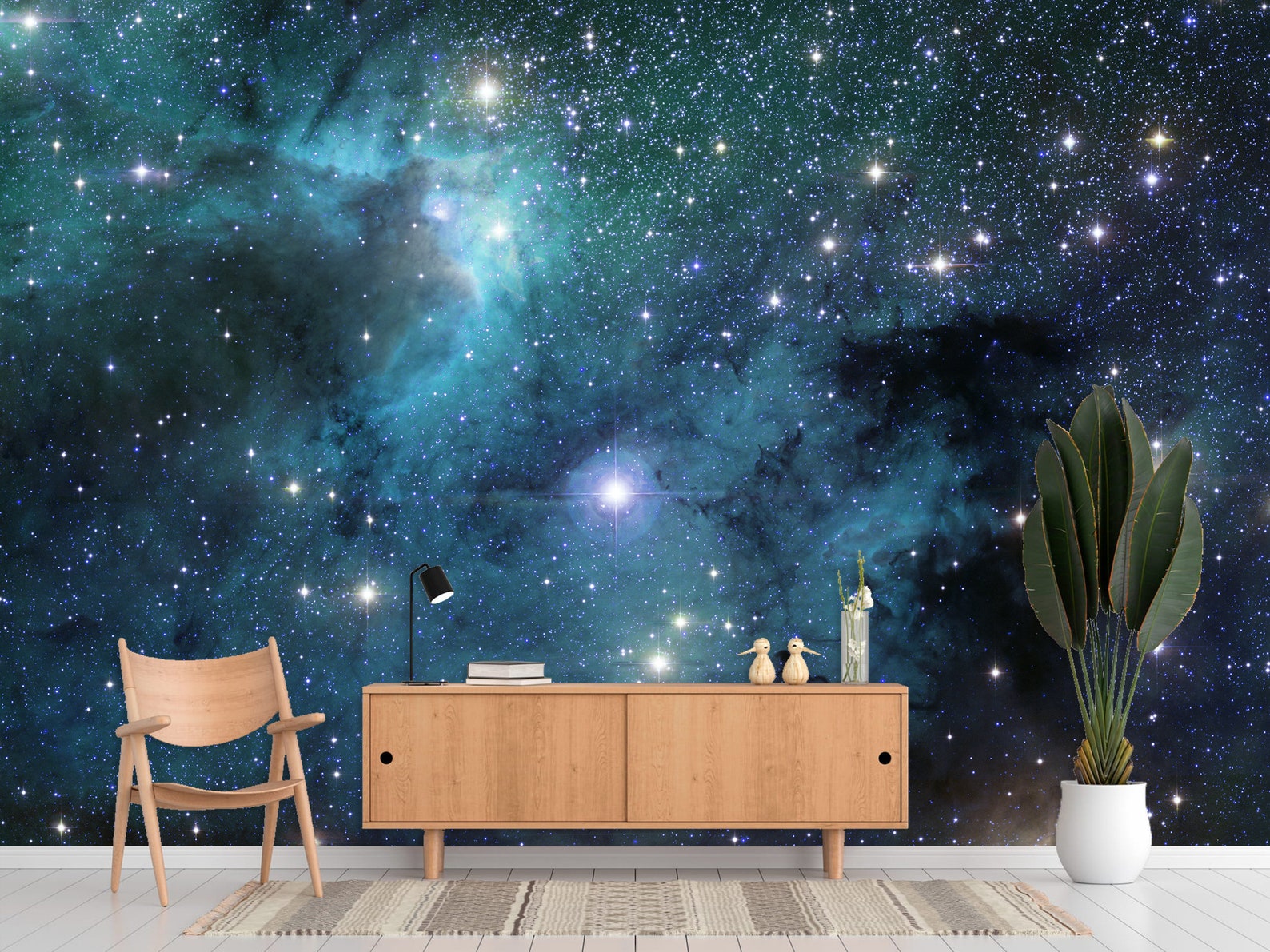 Blue Starry Sky Wall Mural Wallpaper Peel and Stick Space Stars ...
