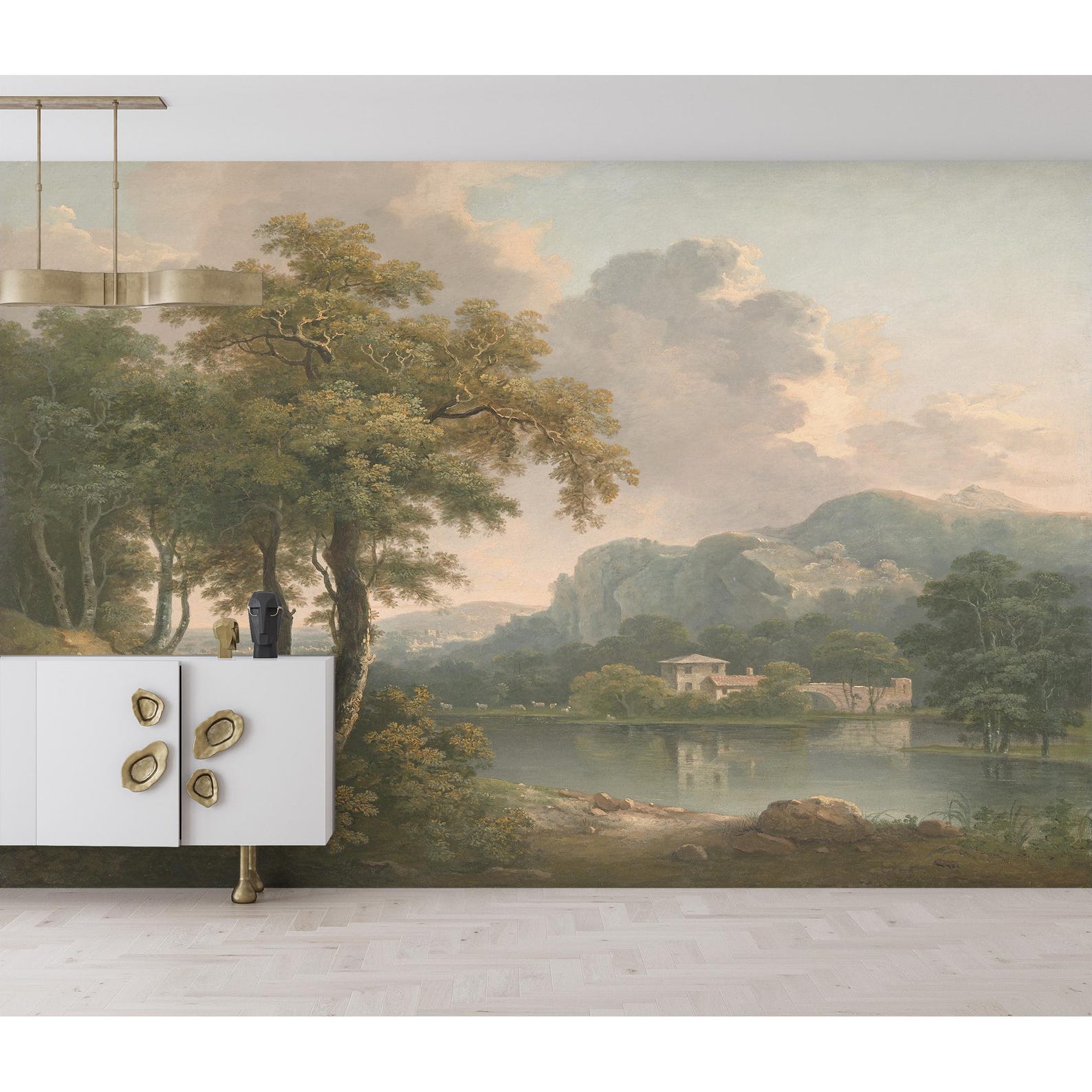Vintage Landscape Painting Wallpaper Mural - Peel and Stick Scenic ...
