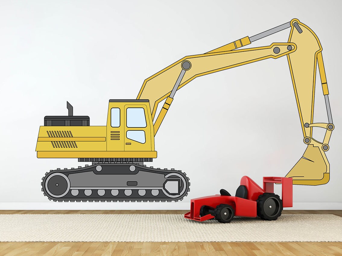 Excavator Wall Decal Construction Wall Decor Kids Room Wall Etsy