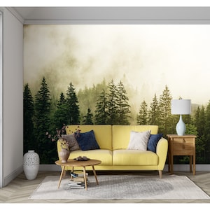 Décoration murale forêt, papier peint vert forêt brumeuse, décoration murale forêt, papier peint forêt pluviale, photo paysage, papier peint