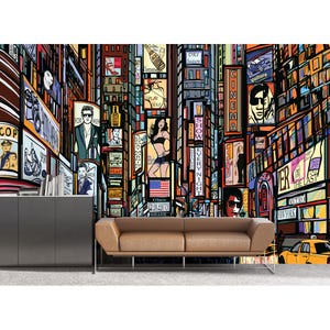 Times Square Tapete New York City Wandbild Grafik City Pop Art Tapete Manhattan Street Urban Art Wandbild Wandbild zum Abziehen und Aufkleben