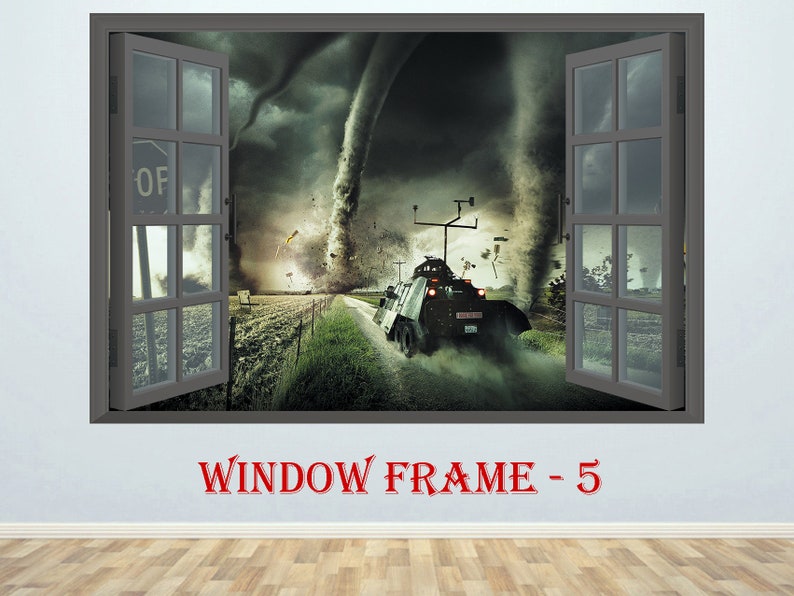 Pursuit of tornado 3D Window effect Window Poster Wall Sticker Window Print Nursery Decal Kids room Decor Art Mural Fantasy prints Tornado