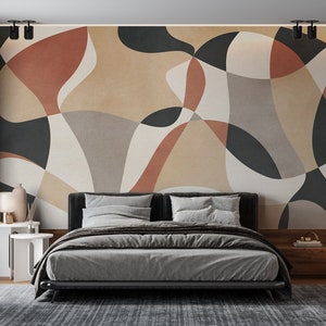 Boho Geometric Wallpaper Living Room Bedroom Abstract Wall Mural Peel and Stick Retro Scandinavian Vintage Wallpaper Mid-Century Modern Deco