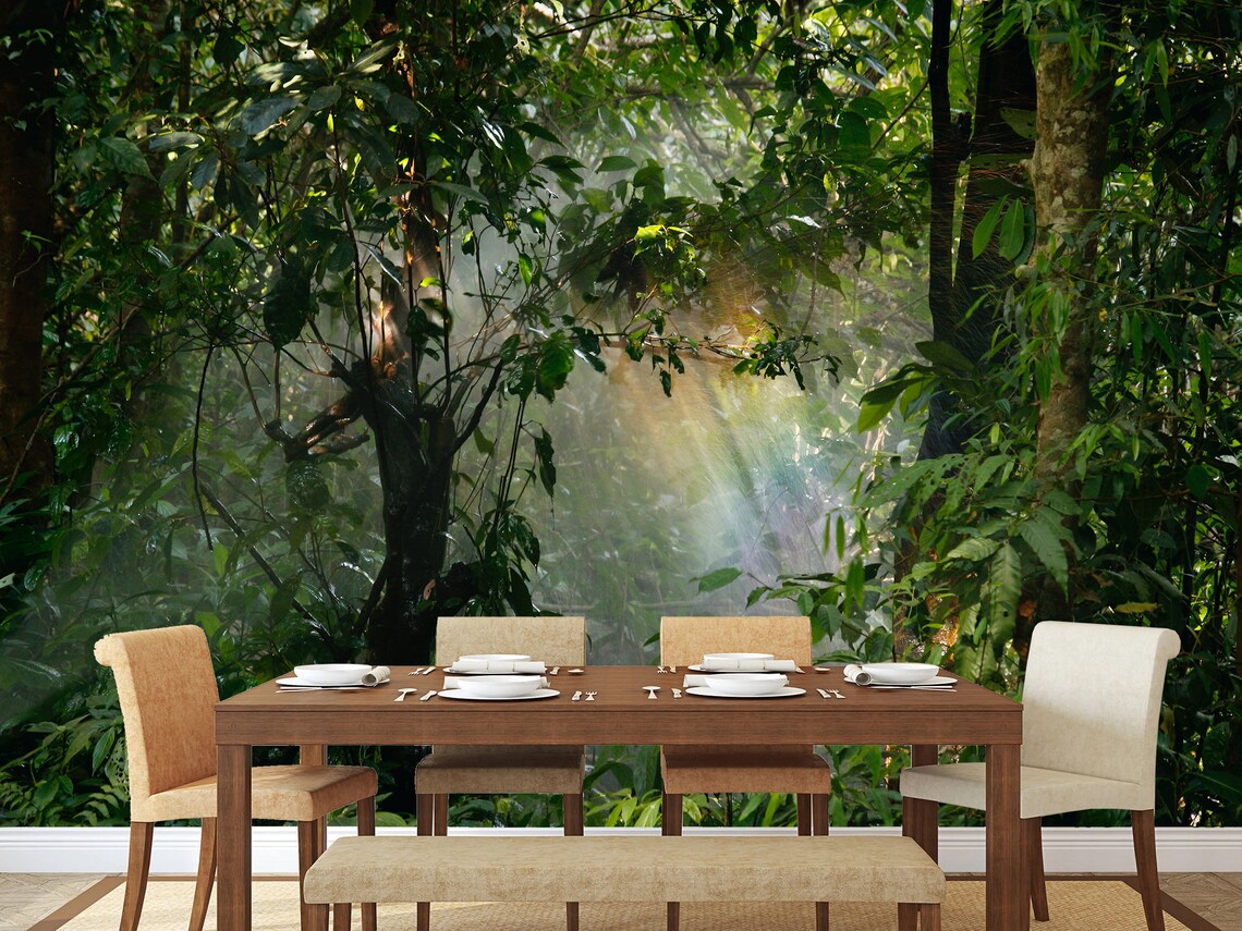 Rainforest Greenery Wall Mural Wallpaper Green Forest - Etsy