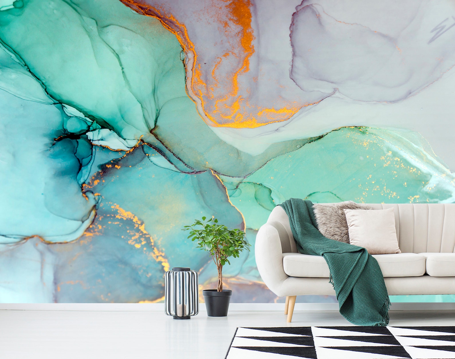 Turquoise Marble Mural Wallpaper Abstract Wall Mural Modern Etsy