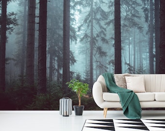 Forest Wallpaper Peel and Stick Wall Mural Nature Wallpaper Trees Wallpaper Foggy Forest Wall Decor Bedroom Living Room Woodland Wallpaper