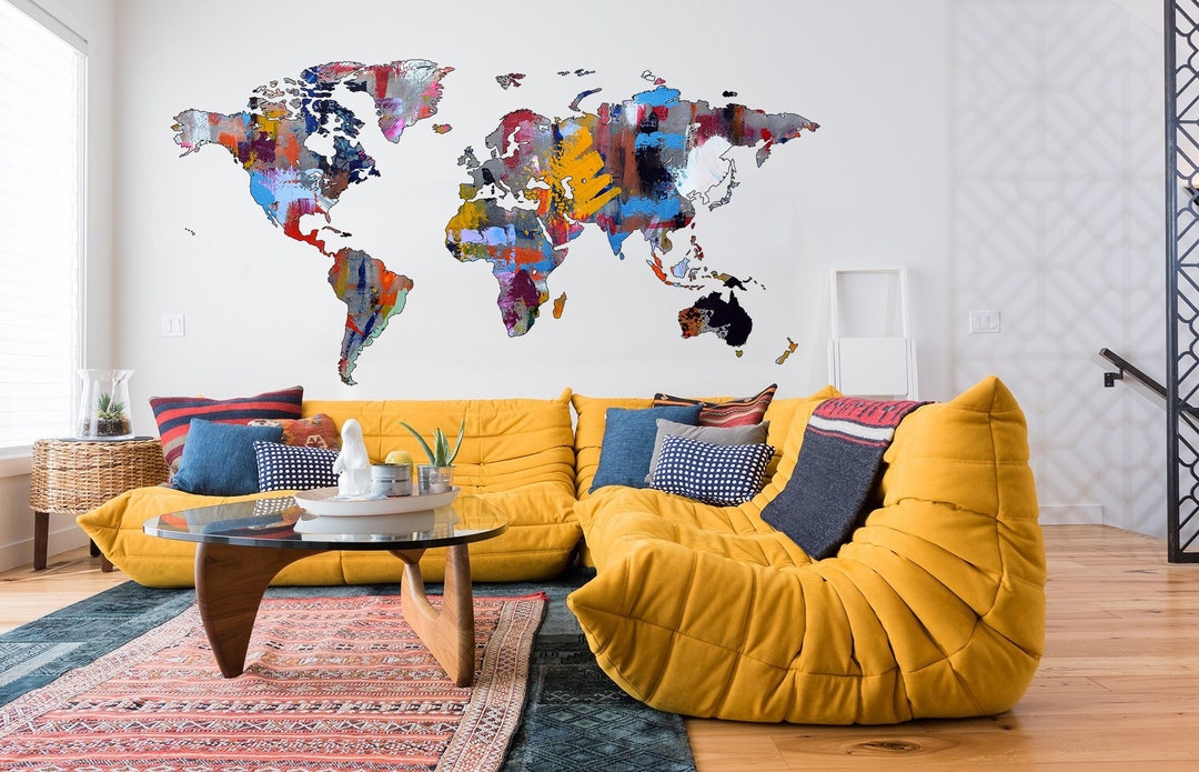 Abstract World Map Wall Stickers Map of World Wall Art Decal Abstract