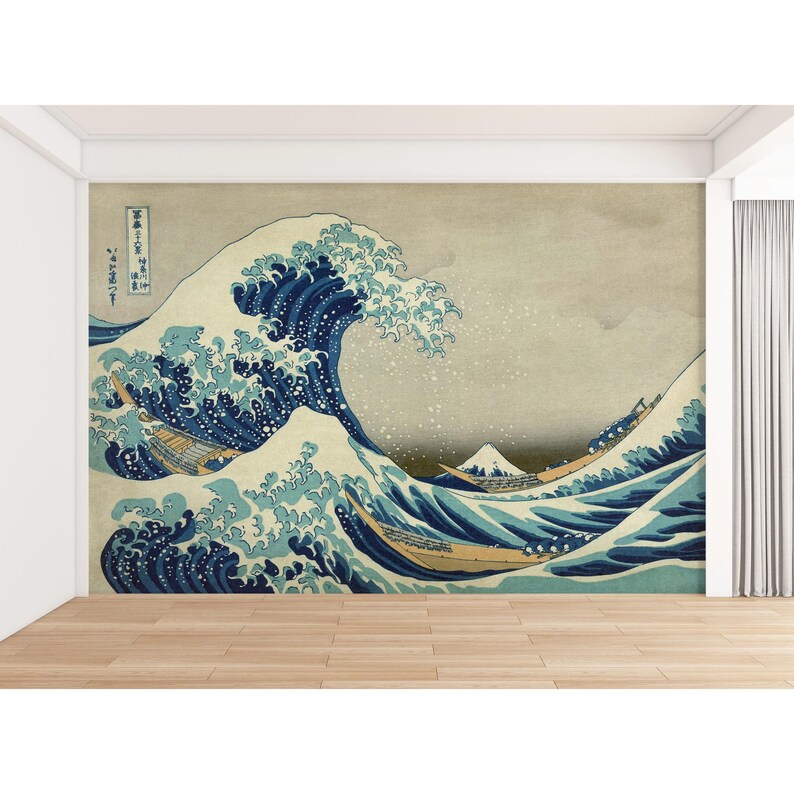 Japanese Wallpaper The Great Wave off Kanagawa Wall Mural Peel and Stick Vintage Wallpaper Bedroom Living Room Japan Wall Decor image 8