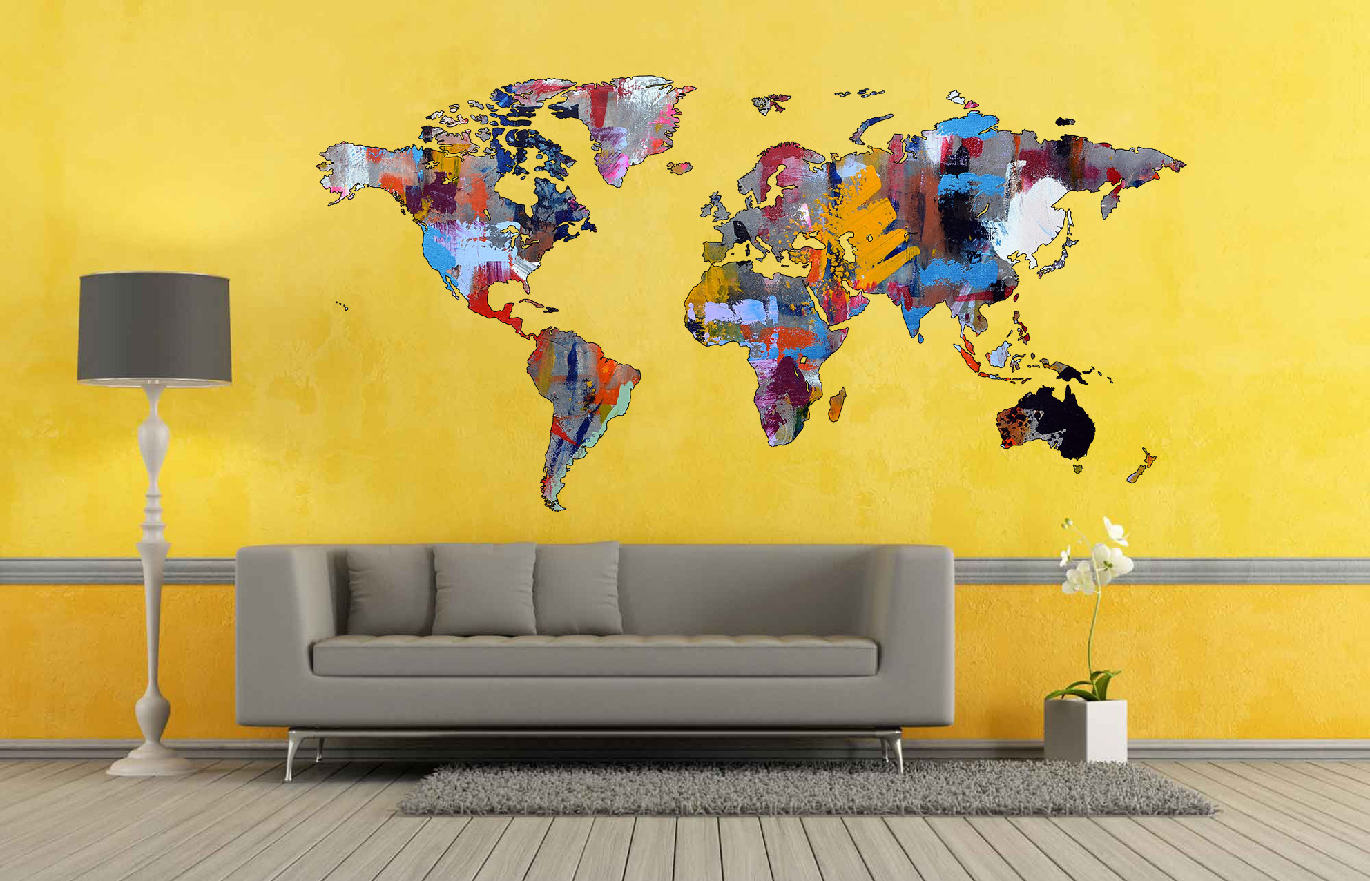 Abstract World map Wall Art Decal Abstract Decor Modern Art Etsy