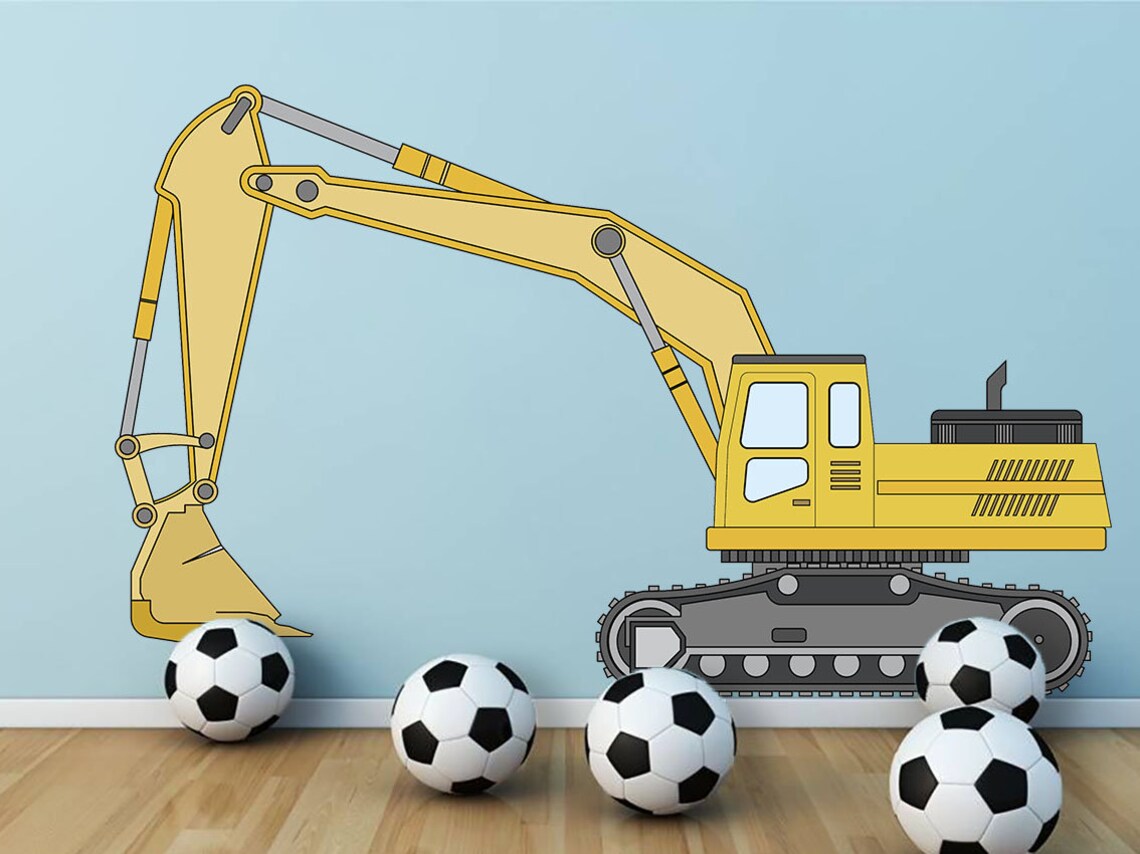 Excavator Wall Decal Construction Wall Decor Kids Room Wall Etsy