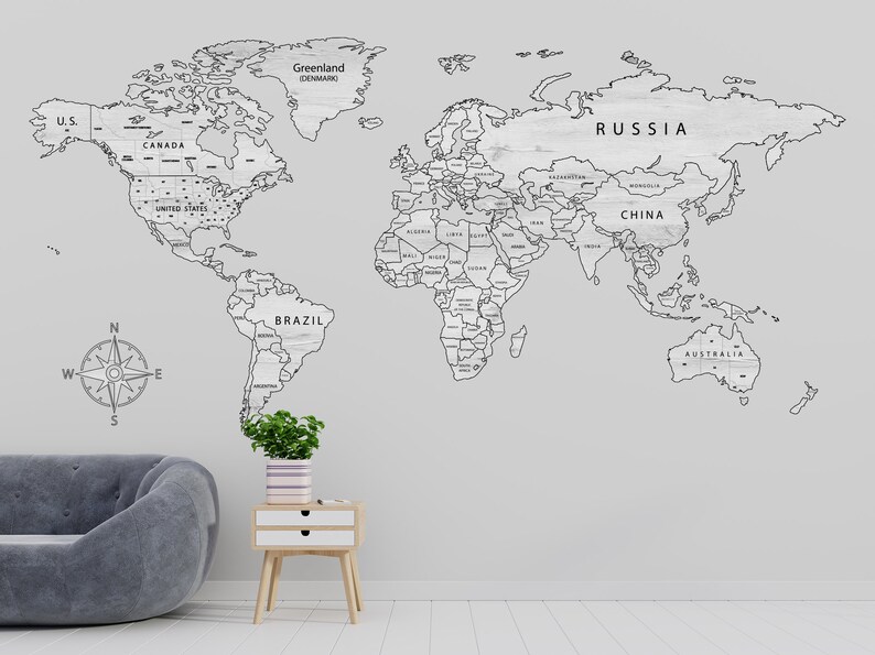 Wall World Map Decal Living Room Decor Map of World Wall Art Etsy