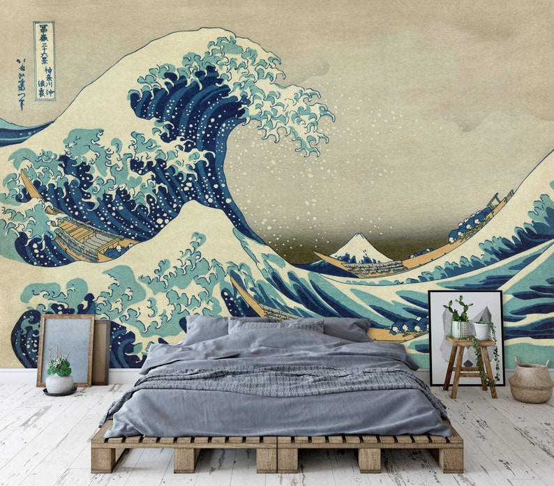 Great Wave Wallpaper Wall Mural Wave Wallpaper Large Wall Art Etsy