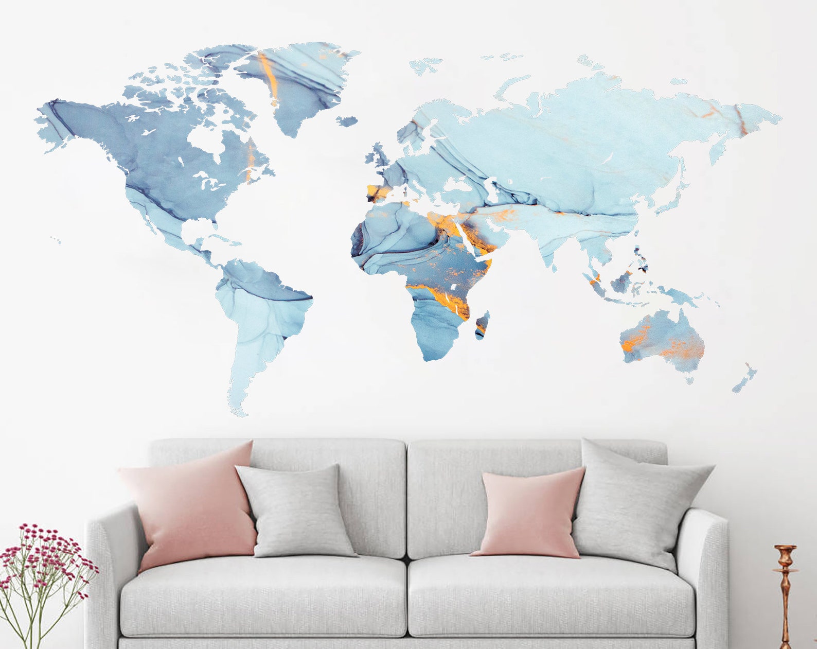 World Map Decal Abstract Wall Decor World Map Wall Art Modern | Etsy