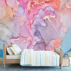 Bright Pink Blue Purple Wallpaper Abstract Wall Mural Peel and Stick Kids Girls Playroom Accent Wall Decor Adhesive or Traditional Wallpaper
