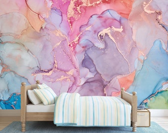 Bright Pink Blue Purple Wallpaper Abstract Wall Mural Peel and Stick Kids  Girls Playroom Accent Wall Decor Adhesive or Traditional Wallpaper